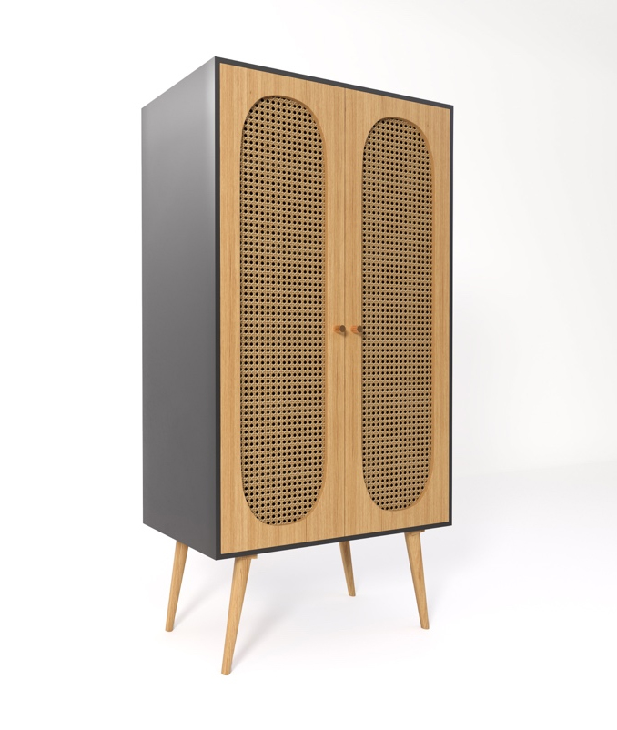 Rattan Raw Oak Cabinet