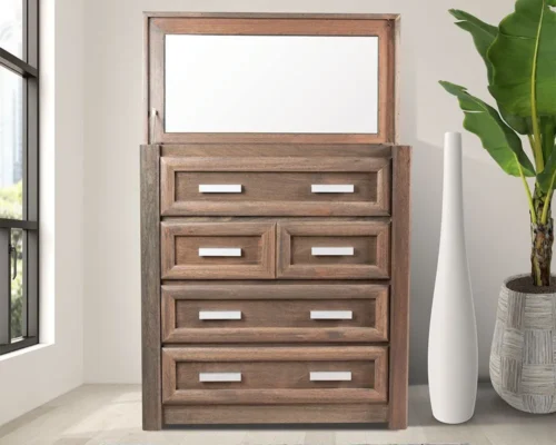 Four Drawer Wooden Chest with Mirror